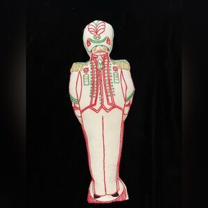Vintage 1960s Handmade Embroidered Christmas Nutcracker Cloth Doll Figurine 14”